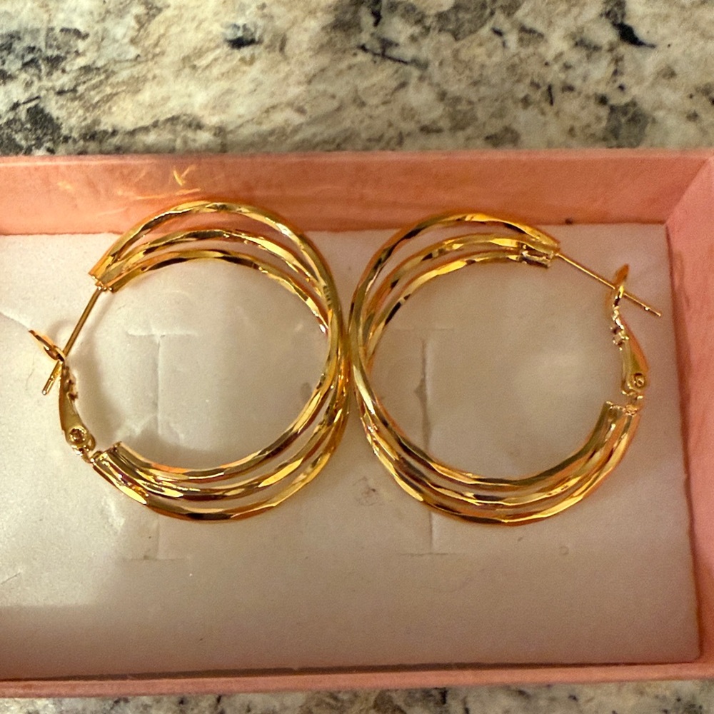 Gold-Tone Triple Twist Hoop Earrings for Women